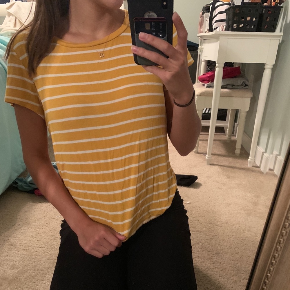 yellow and white t shirt